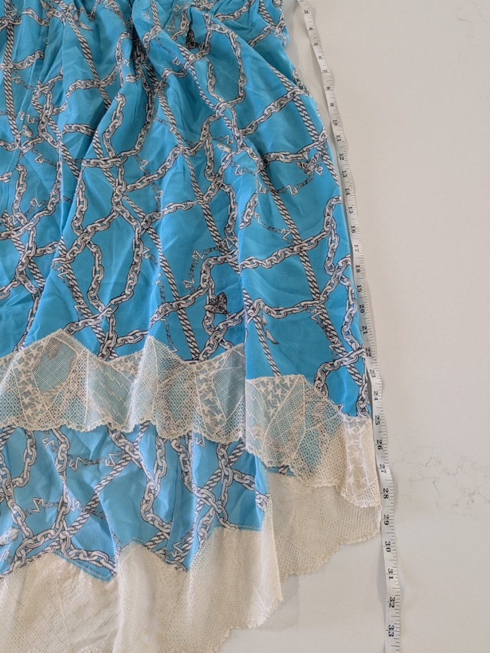 ZADIG & VOLTAIRE Joslin Silk Skirt Teal Chain Print Size L IT 42 NWT Lace Midi - Picture 10 of 11